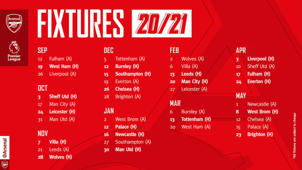 Fixtures for 20/21 Season Released